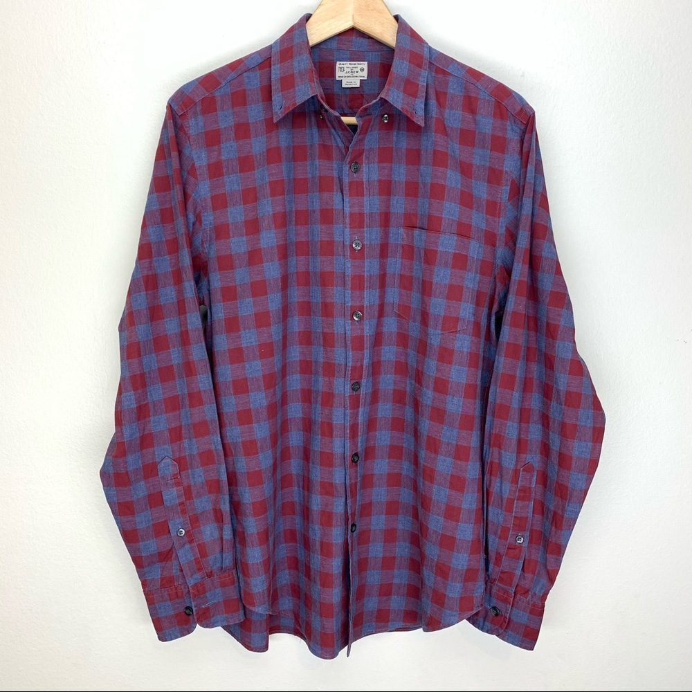 J Crew Red Checkard Button Down Long Sleeve Shirt